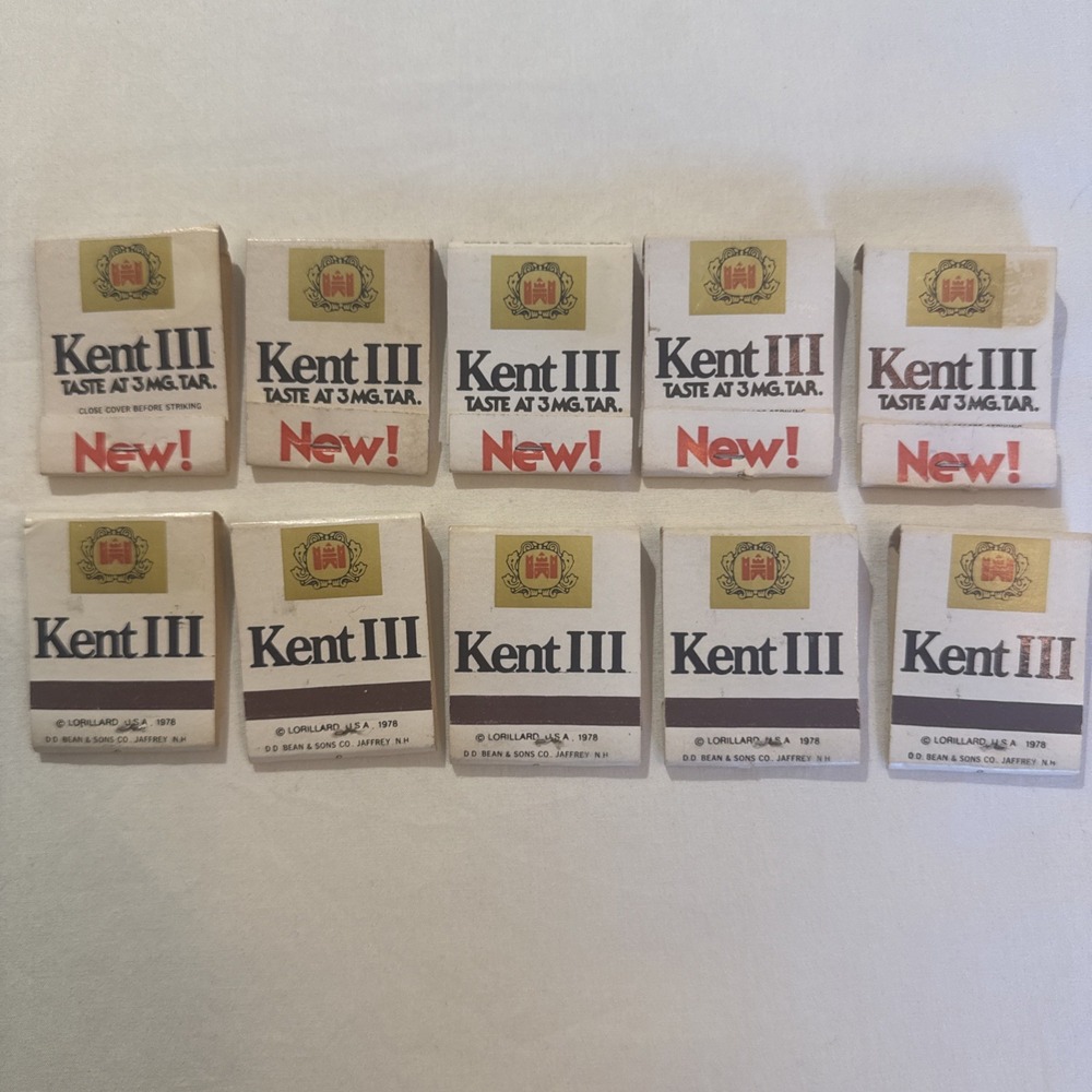 Kent III Matchbook Lot 10 Match Box Cigarette Memorabilia Vintage Matches 1978
